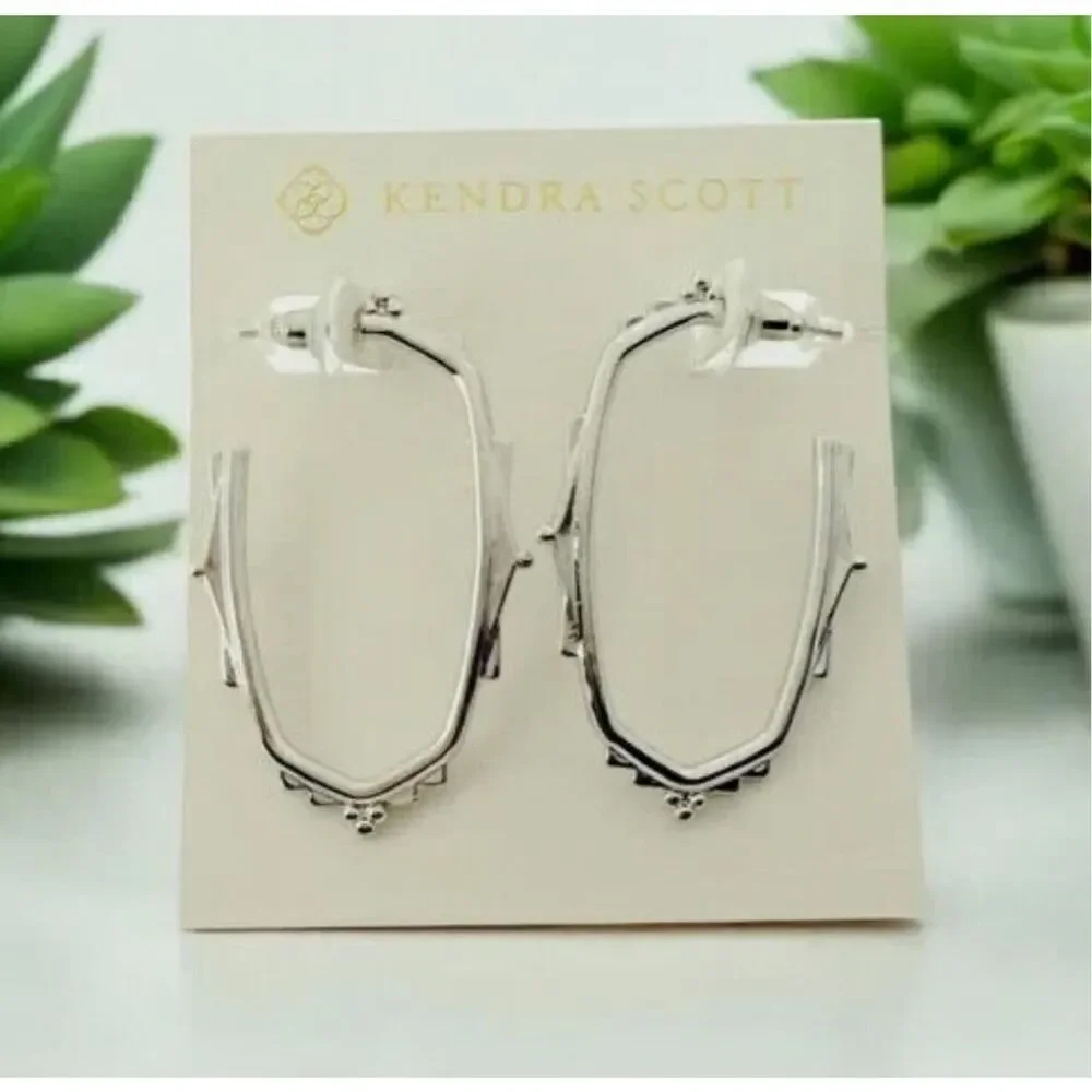 Kendra Scott NEW earrings - Baroque Ella silver hoops - Picture 6 of 8